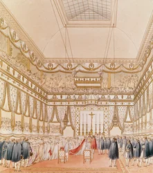 O casamento de Napoleão e Marie-Louise na capela do Louvre (gravura a cores)